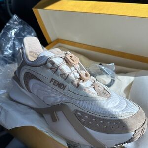 Fendi Taupe and White Athletic Shoes